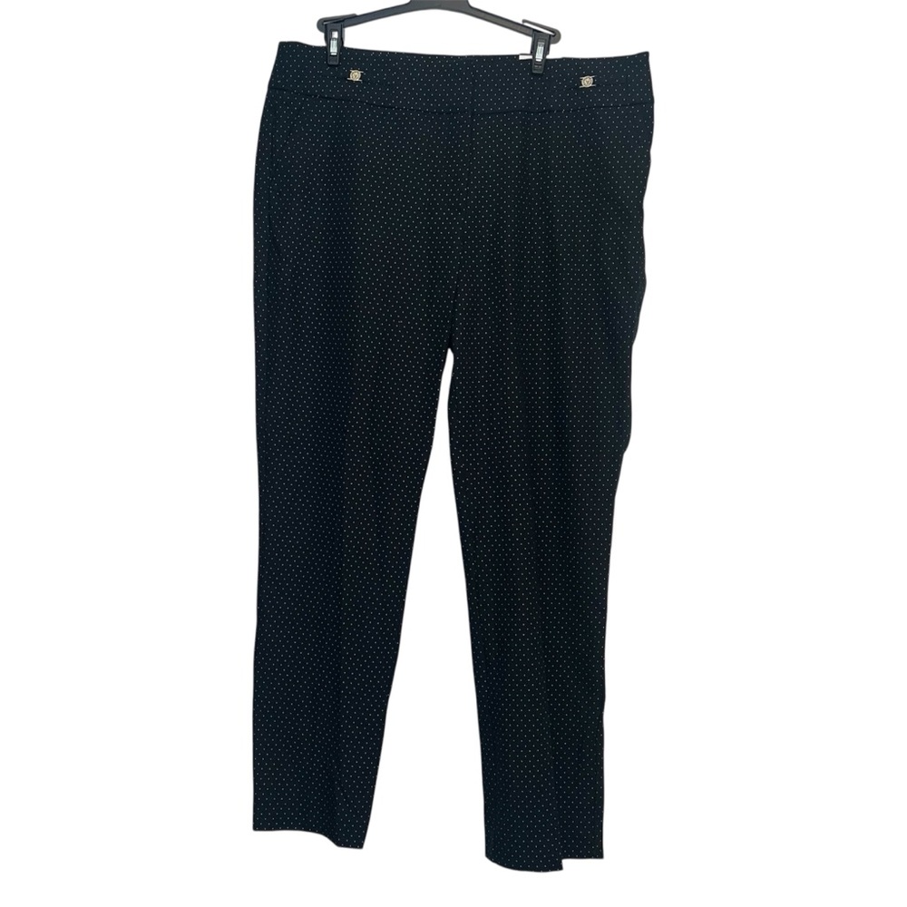 NWT Anne Klein Slim Ankle Woven Pants Women’s 14 Black White Polka Dot Stretch